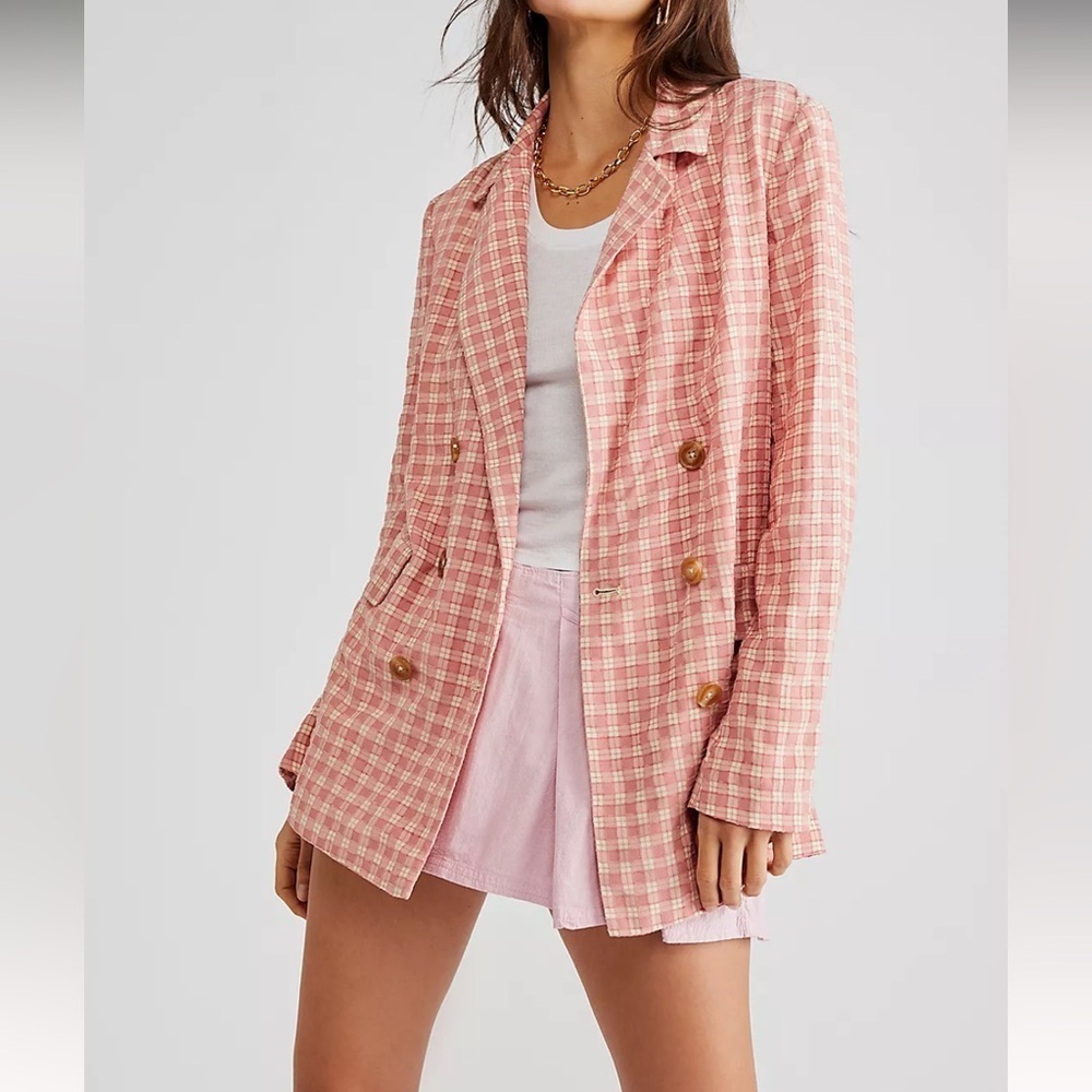 NWOT Free People Olivia Gingham Blazer - Picture 4 of 10